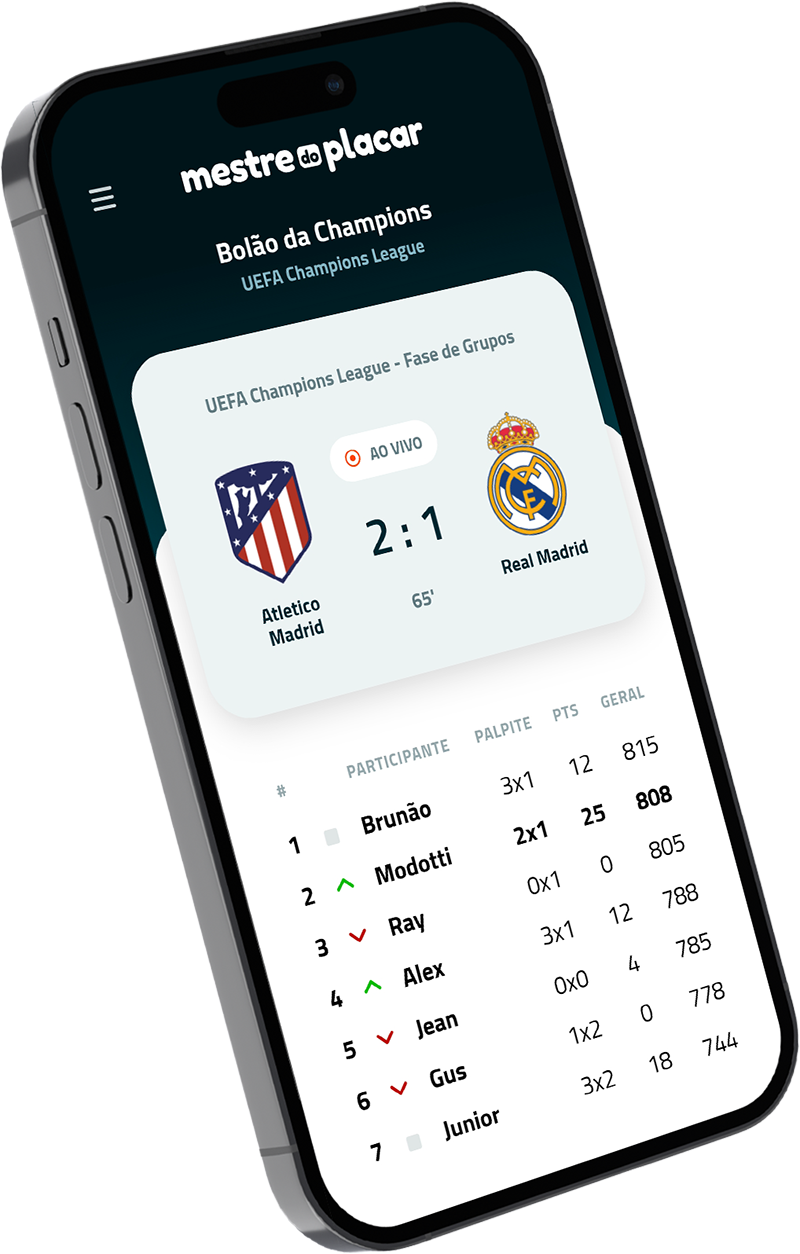 Aplicativo Mestre do Placar em um smartphone